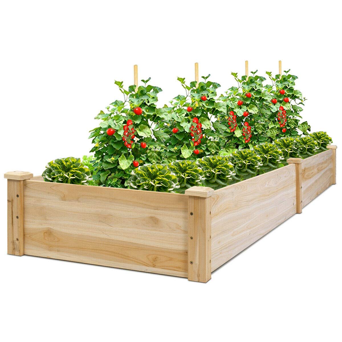 Giantex Raised Garden Bed Planter, Wooden Elevated Vegetable Planter Kit Box Grow For Patio Deck Balcony Outdoor Gardening, Natu