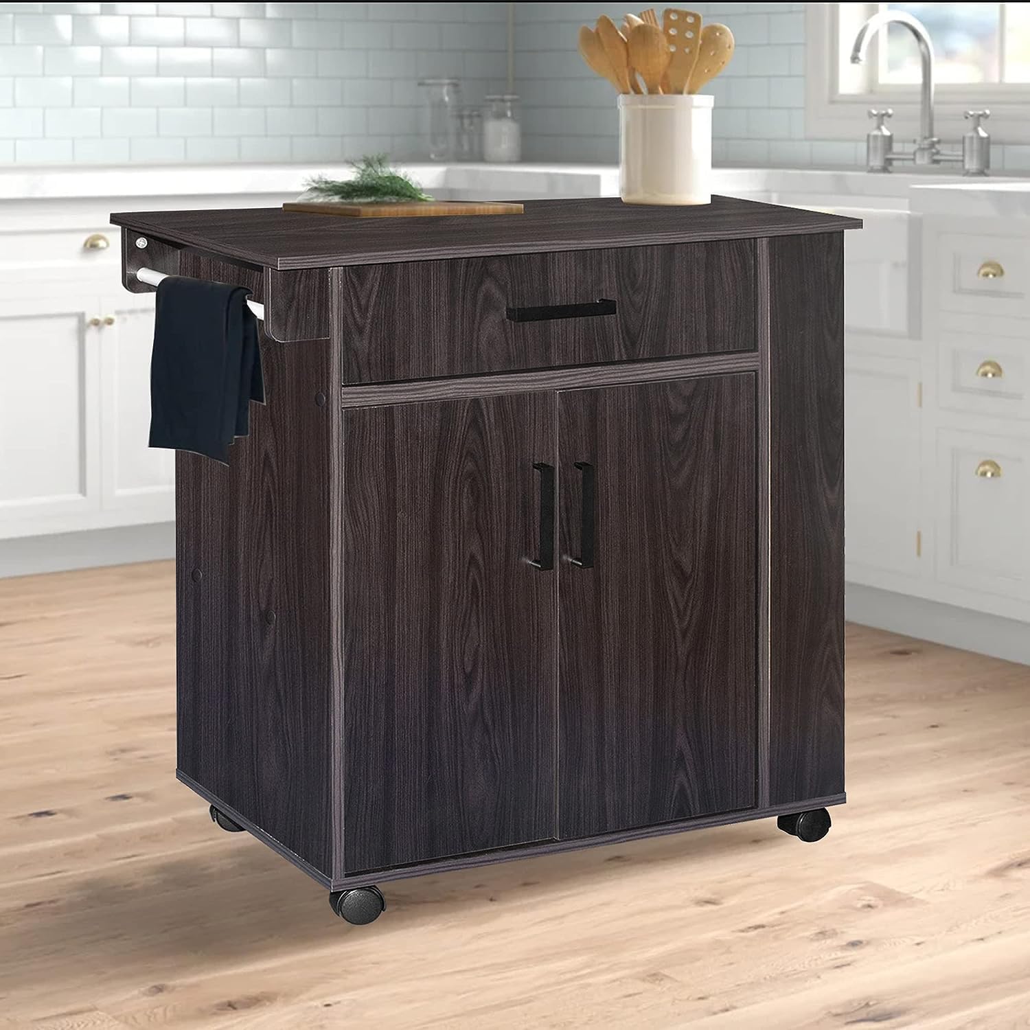 Shelby Rolling Kitchen Cart with Storage Cabinet - Thumbnail 3