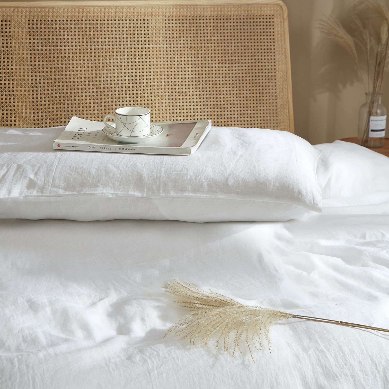 Hyprest 100% French Linen White Body Pillow Cover, Stone Washed Flax Linen Body Pillow Cover 20X54, Super Soft Breathable Coolin