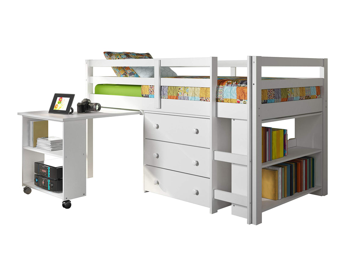 Donco Kids Study Modern Twin Low Loft Bed In White Finish