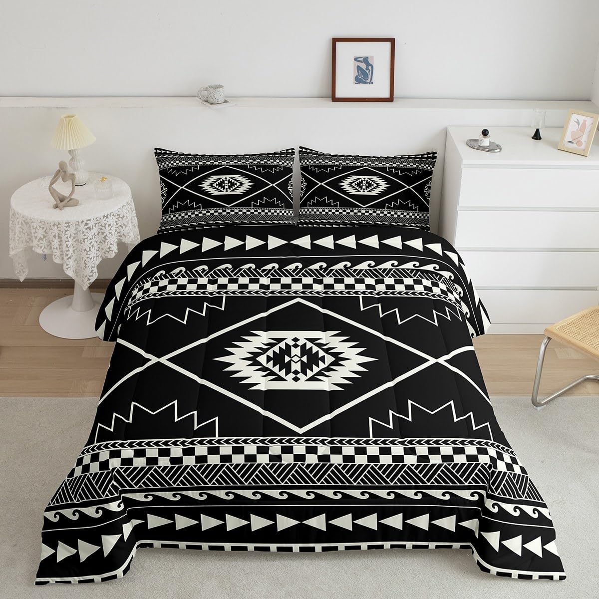 Geometric Aztec Print Kids Comforter Set Twin Size,Arrows Grids Patchwork Bedding Set,Boys Girls Adults Room Decor,Southwest Tri