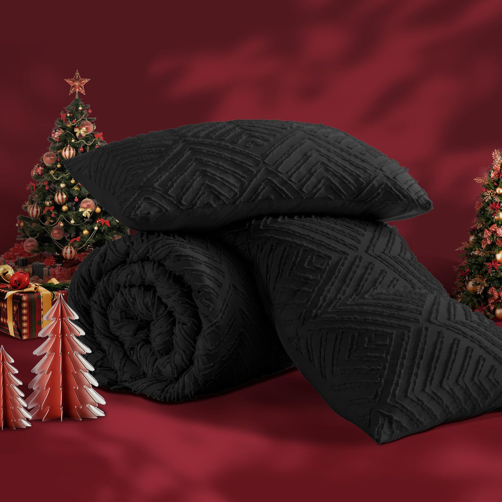Andency Black Comforter King Set, 3 Pieces Boho Bedding Set & Collections, Farmhouse Tufted Fluffy Bedding Comforter Sets For King Bed (1 Comforter 104X90In, 2 Pillowcases)
