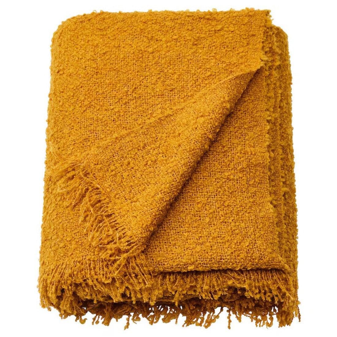 Ikea SANDBRODD Throw Blanket, Dark Yellow, 130x170 cm, Recycled Polyester with Fringes