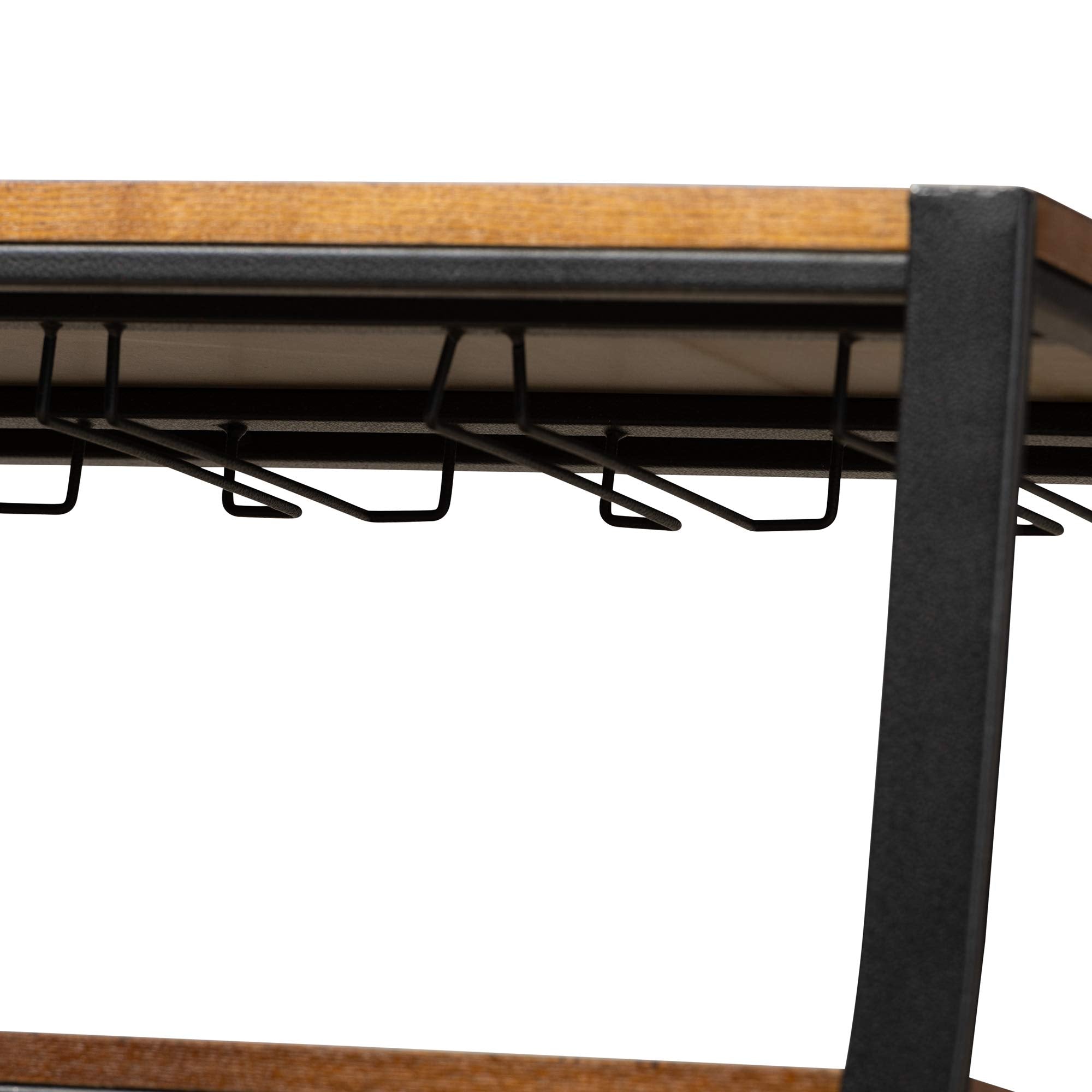 Baxton Studio Triesta Antiqued Vintage Industrial Metal & Wood Wheeled Wine Rack Cart, Brown, 15.5lx32wx29h (YLX-9043)