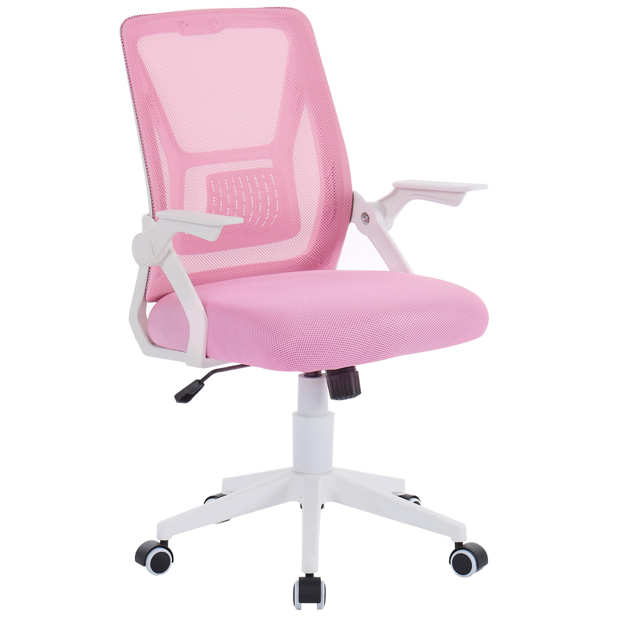 VECELO Mid-Back Swivel Ergonomic Office Chair with Adjustable Arms Mesh Lumbar Support for Computer Task Work, Pink