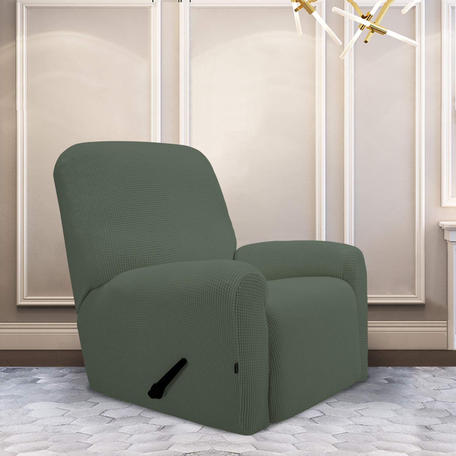 Purefit Stretch Recliner Sofa Slipcover With Pocket – Spandex Jacquard Non Slip Soft Couch Sofa Cover, Washable Furniture Protector With Elastic Bottom For Kids (Recliner, Greyish Green)