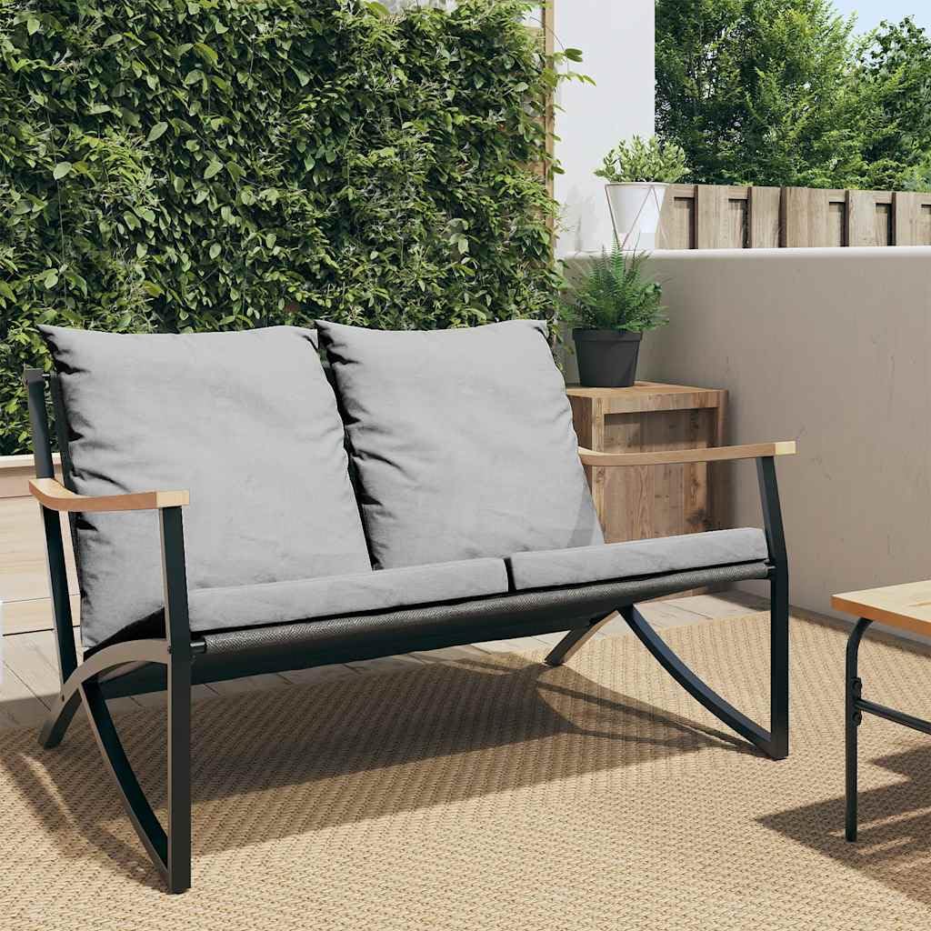 vidaXL Patio Bench with Cushions - Comfortable Textilene Fabric, Removable Covers, Black Powder-Coated Steel Frame, Perfect for Garden, Deck, or Patio - 47.2x 31.9x 26.8