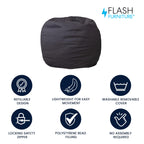 Flash Furniture Dillon Small Bean Bag Chair for Kids and Teens, Foam-Filled Beanbag Chair with Machine Washable Cover, Gray