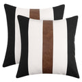 Jasen Set Of 2 Faux Leather And Linen Throw Pillow Covers 18X18 Inch Black And White Modern Farmhouse Decorative Accent Cushion