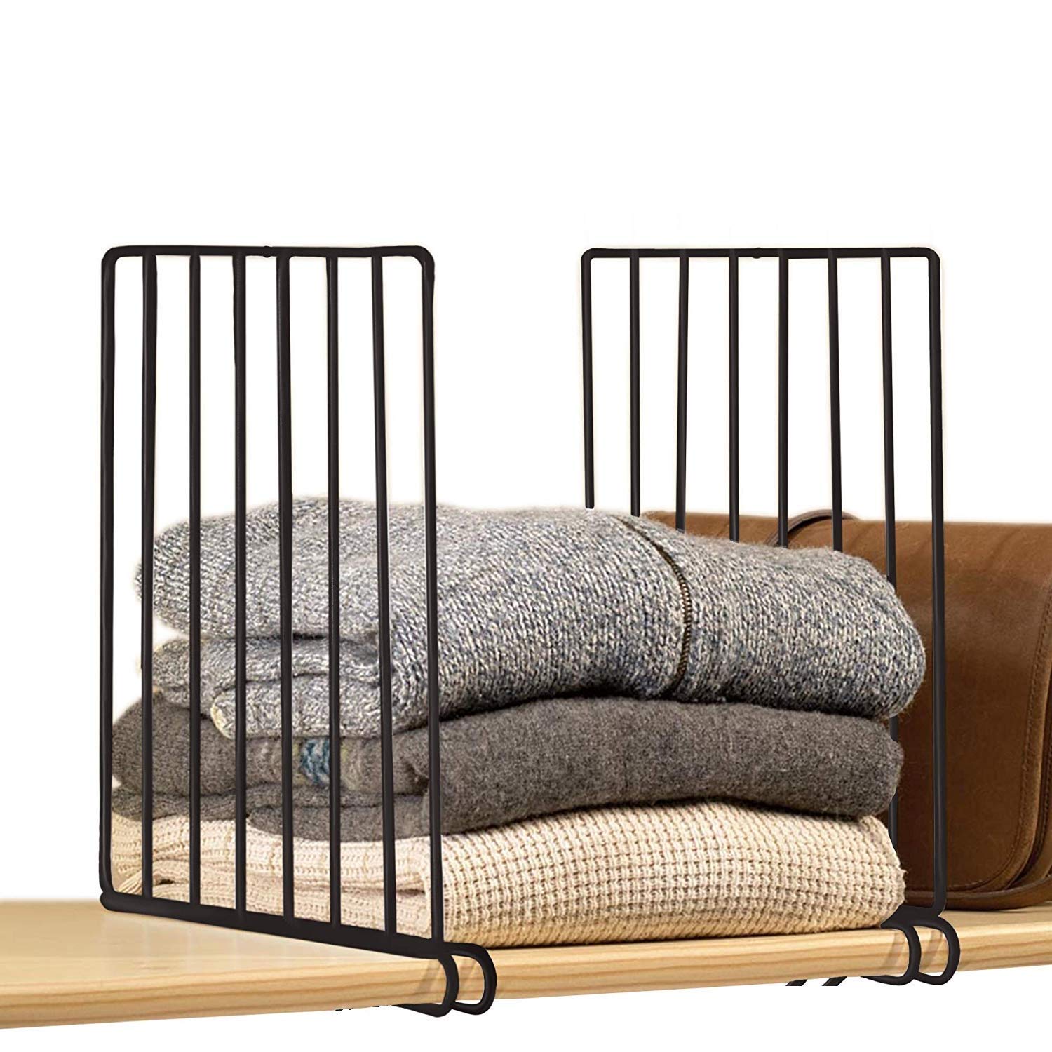Indian Decor (Black) Set Of 2 Closet Shelf Organiser, Shelf Partitions/Shelf Seperators/Shelf Dividers For Wooden Racks Shelves 