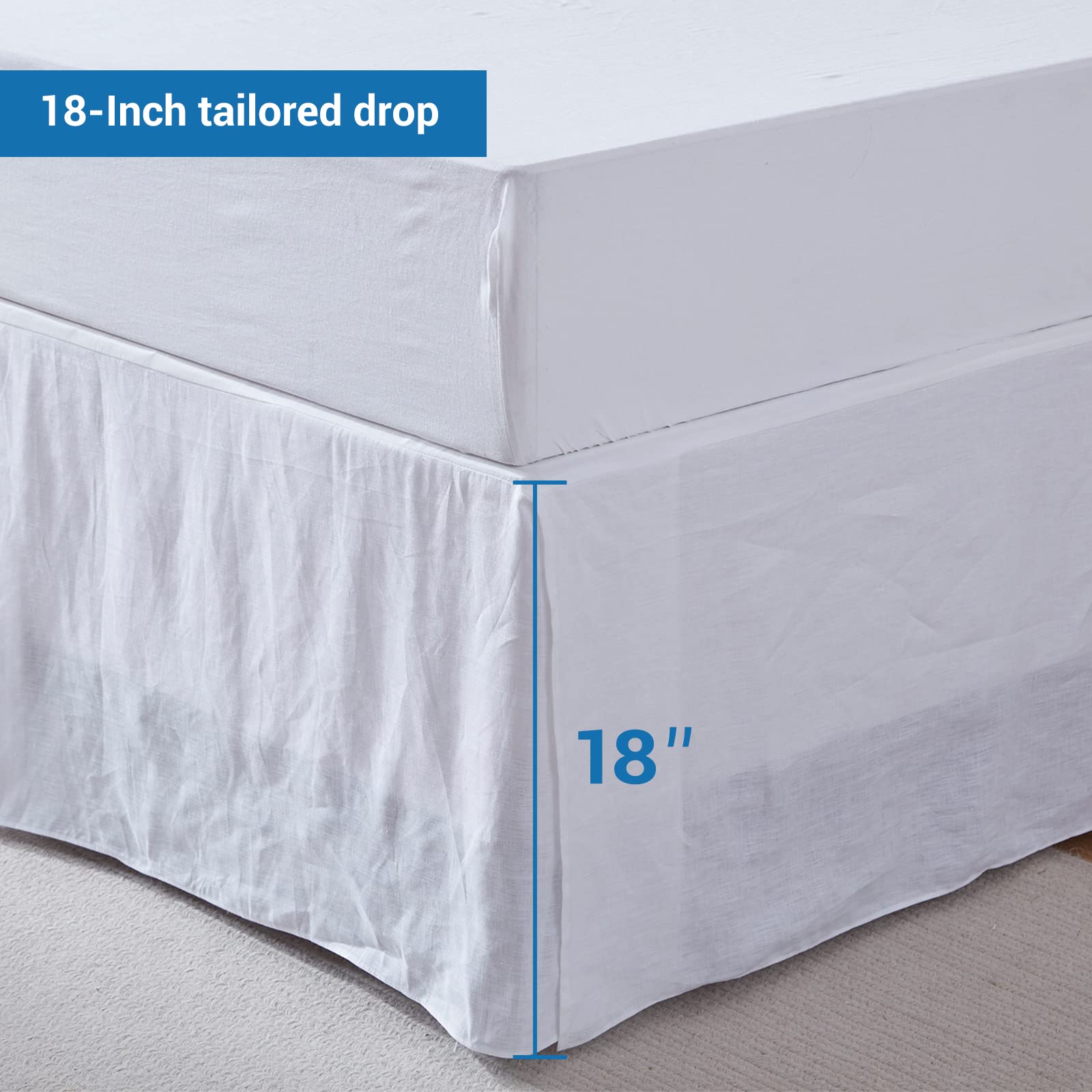 Simple&Opulence Premium Linen Bed Skirt Basic Style 18 Inch Tailored Drop Dust Proof Easy Fit Breathable (18'' Basic-White, King