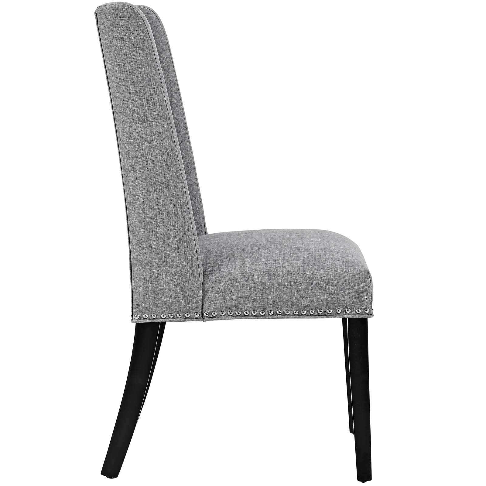 Modway Baron Modern Tall Back Wood Upholstered Fabric Two Dining Chairs In Light Gray