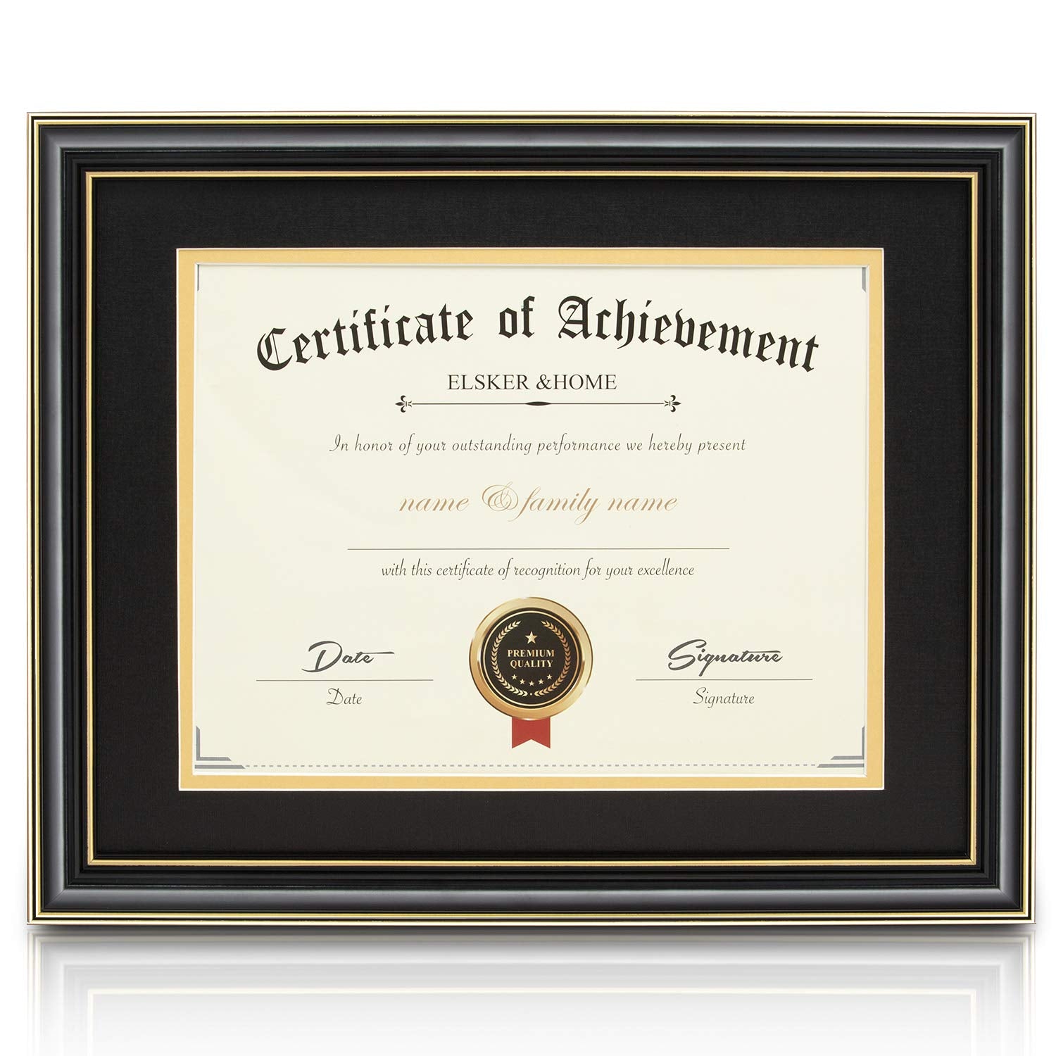 ELSKER&HOME Picture Frame-Made for 2 x 8.5x11 Inch Documents or 14x20 Inch Photos with Black Mat & Golden Rim (Double Mat, Wall 