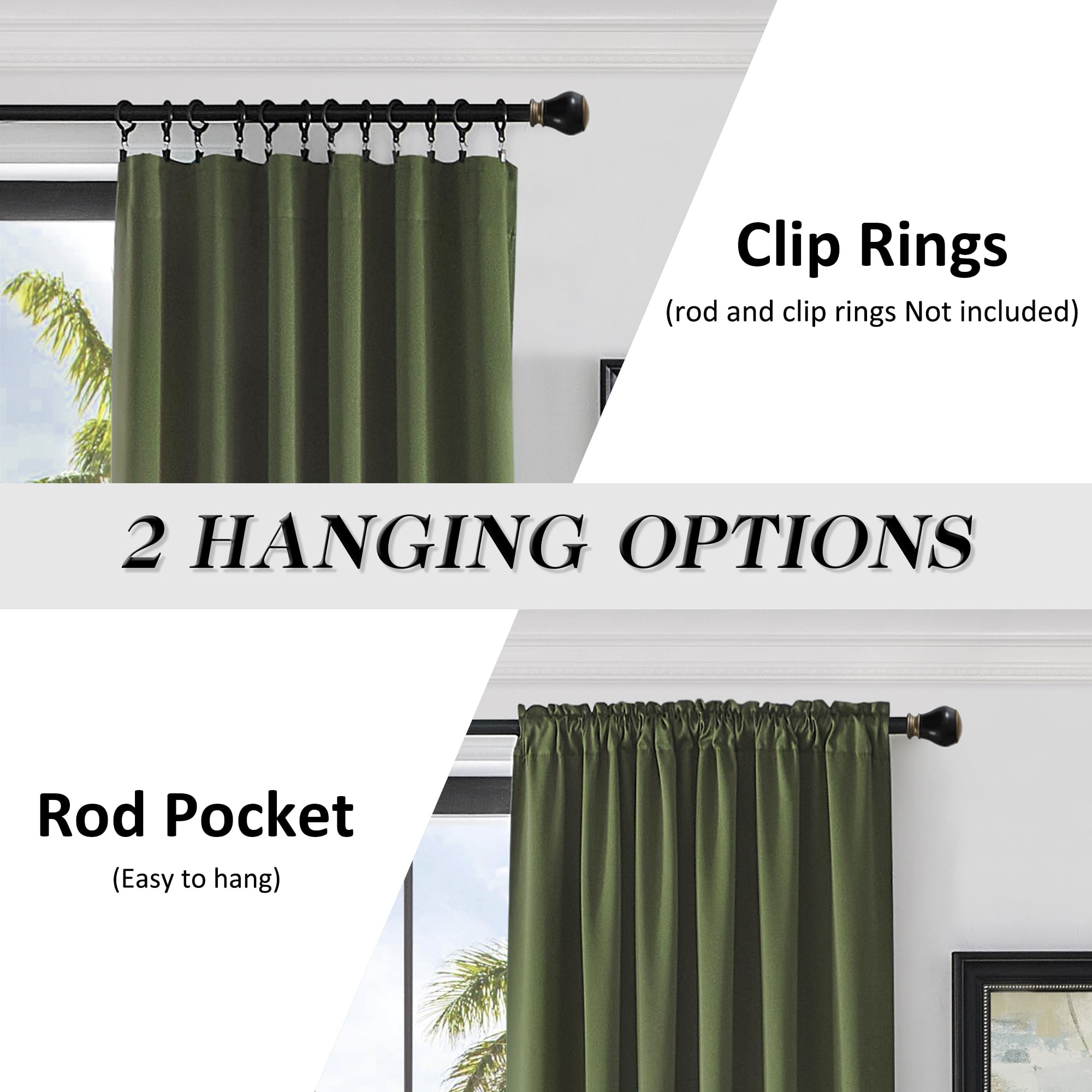Donren 108 Inch Extra Length Blackout Curtains For Villa Bedroom, Dark Green Room Darkening Thermal Insulated Window Panels For Patio (52' Wide X 108' Long,Olive,2 Pieces)