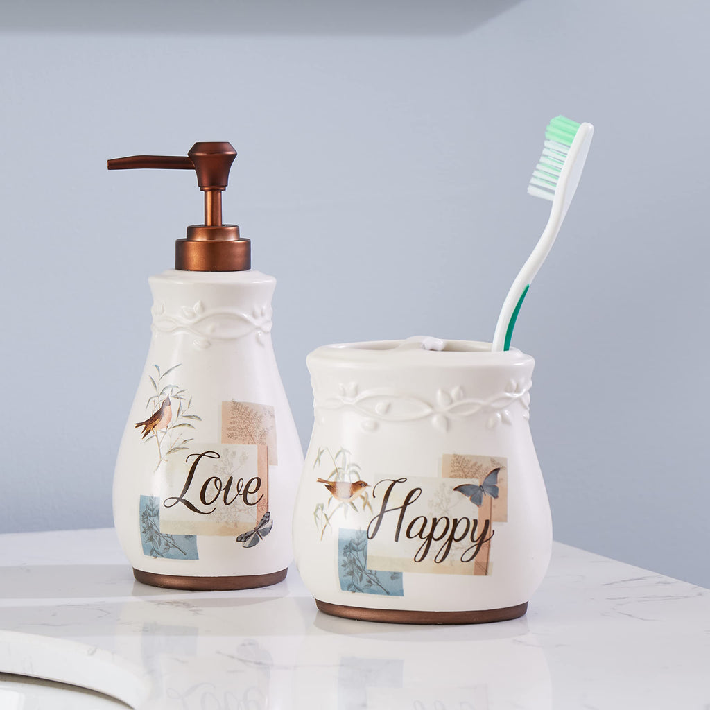 SKL Home New Hope Toothbrush Holder Cream Stoneware 4.13" x 2.91" x 3.96"