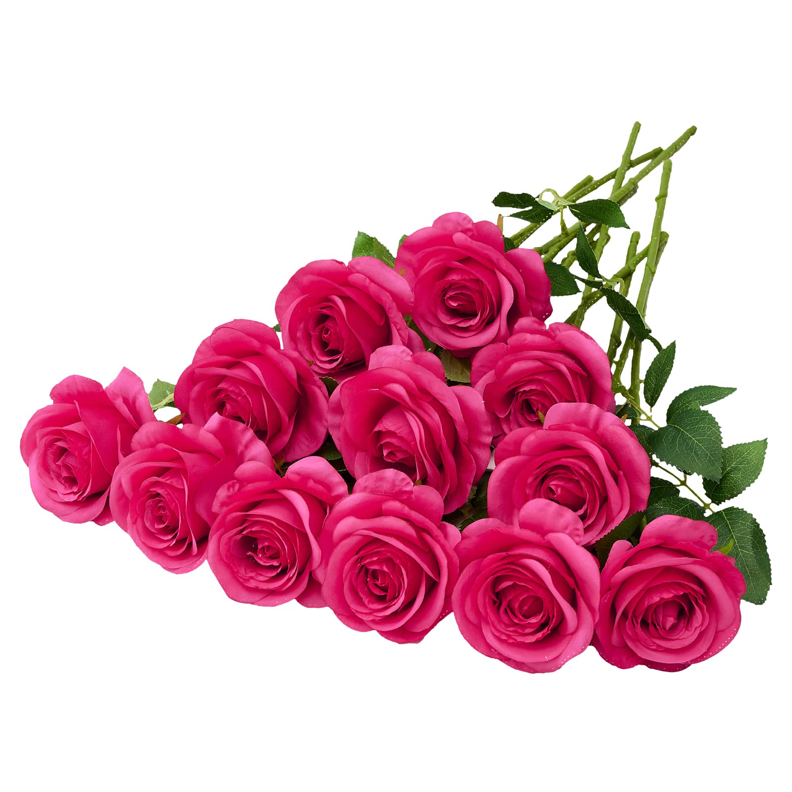 Helera 12PC Hot Pink Roses Artificial Flowers Fake Roses Silk Roses Flowers with Long Stems for Wedding Home Party Centerpieces 