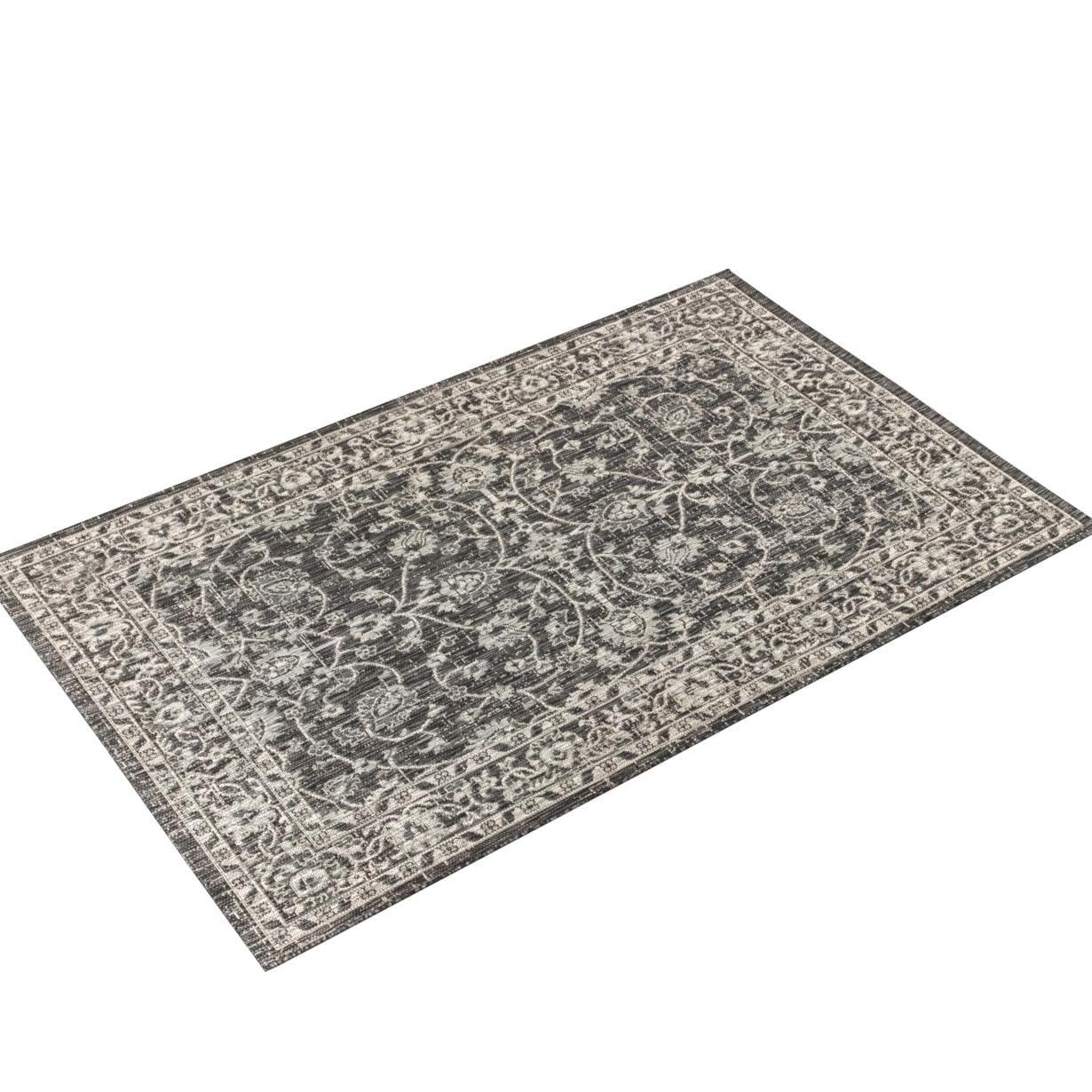 Jonathan Y Smb103C-8 Palazzo Vine And Border Textured Weave Indoor Outdoor Area Rug Coastal Bohemian Rustic Glam Easy Cleaning Bedroom Kitchen Backyard Patio Non Shedding, 8 X 10, Black/Gray