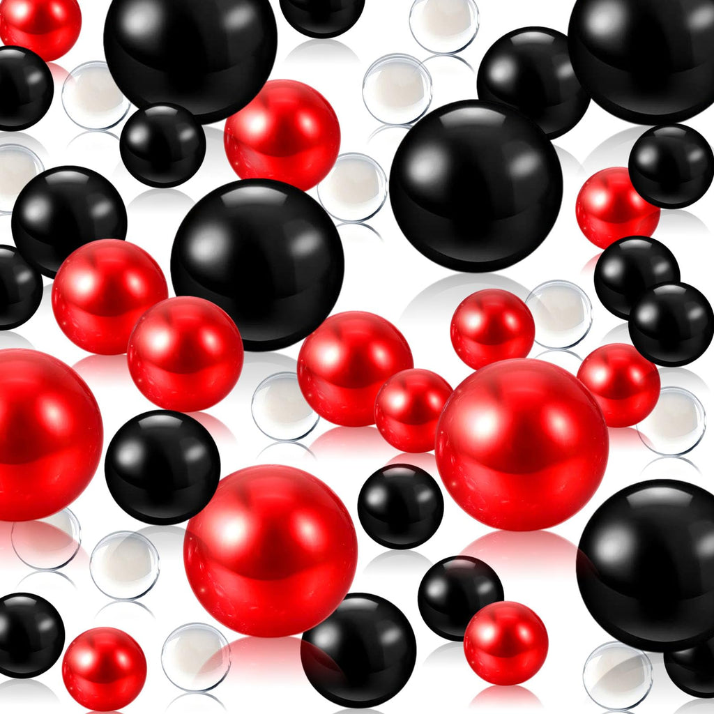 Black Red Floating Pearls | 150PCS Black Red Pearls Bead for Centerpieces Vases | 8/14/20 mm Black Red Floating Beads | Black Re