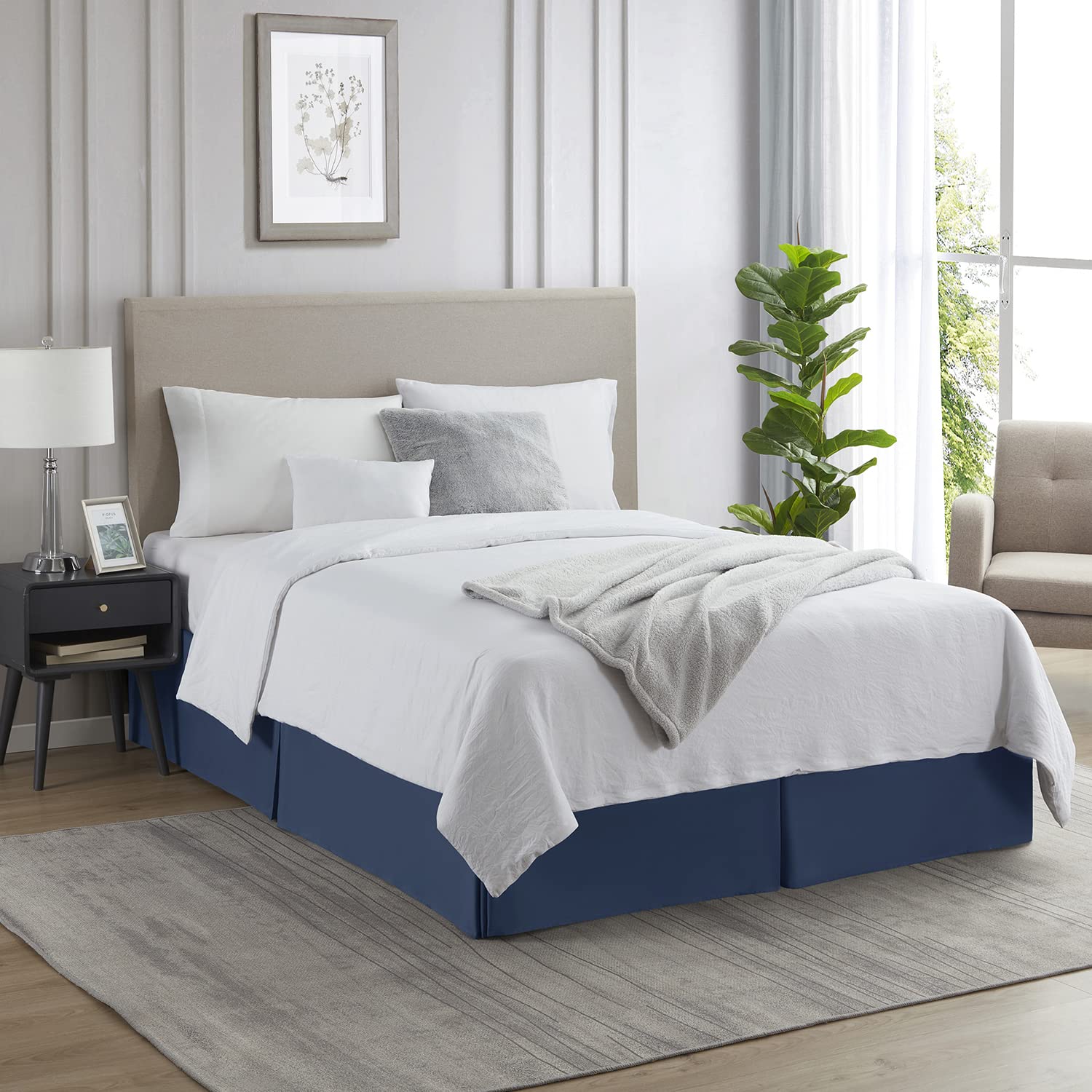 Nestl Navy Blue Twin Bed Skirt - Twin Size Bed Skirt 14 Inch Drop - Brushed Microfiber Bed Skirts - Hotel Quality Pleated Bed Skirt - Shrinkage & Fade Resistant