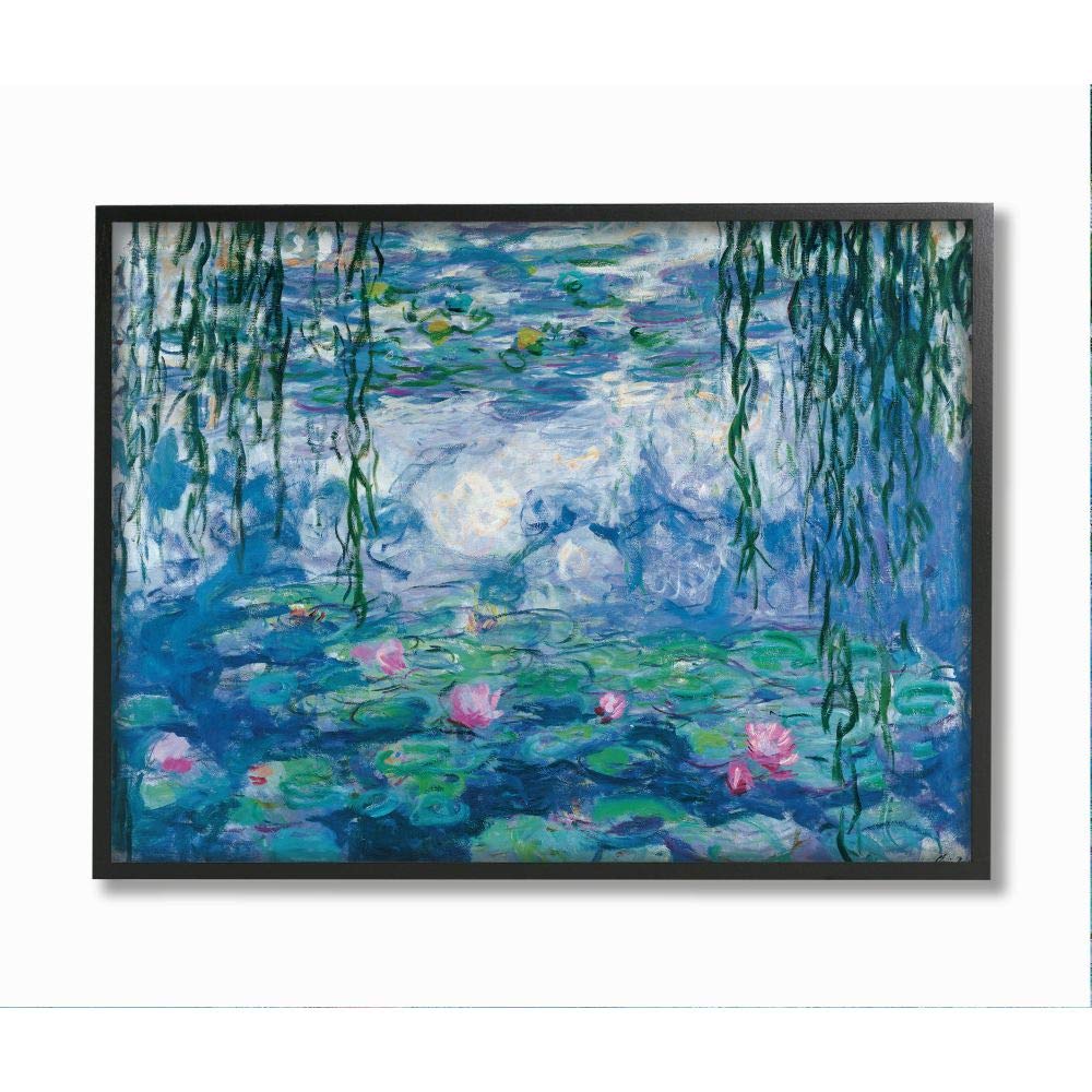 Stupell Industries Classic Water Lilies Painting Pond Detail, Designed by Claude Monet Wall Art, 16 x 20, Black Framed