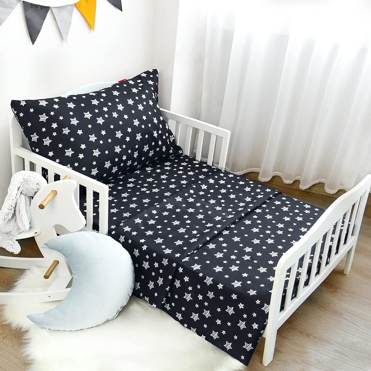 Toddler Bed Sheets For Boys Girls, 3 Piece Toddler Sheet Set, Soft Breathable Toddler Bedding Sets Includes Flat Sheet, Fitted S