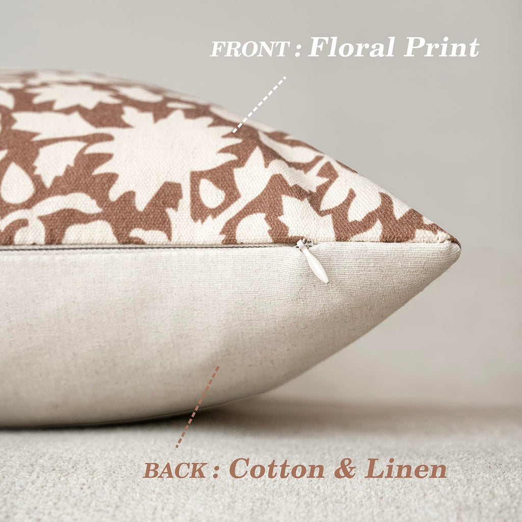 Foindtower Set Of 2 Decorative Neutral Floral Throw Pillow Covers Accent Farmhouse Cushion Covers Boho Pillowcase For Couch Sofa