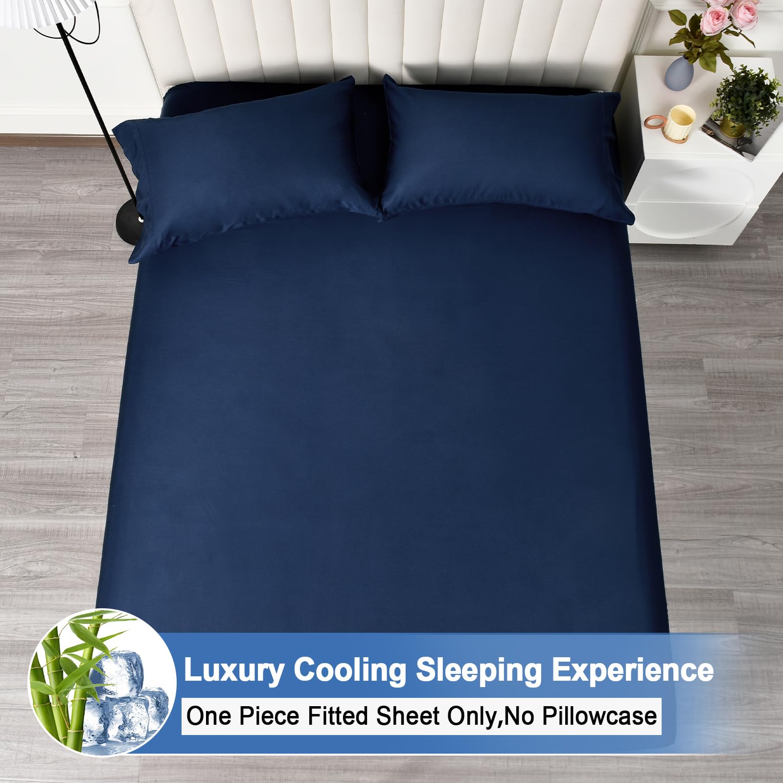 Phf 100% Rayon Derived From Bamboo Cooling Fitted Sheet Twin Size For Hot Sleeper, 16'' Deep Pocket,2.5Cm Wider Strong Elastic E