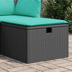 vidaXL Patio Stool with Outdoor Ottoman Storage, Black Poly Rattan, Blue Cushion, UV-Resistant, Waterproof Cover- 21.7"x21.7"x14.6"