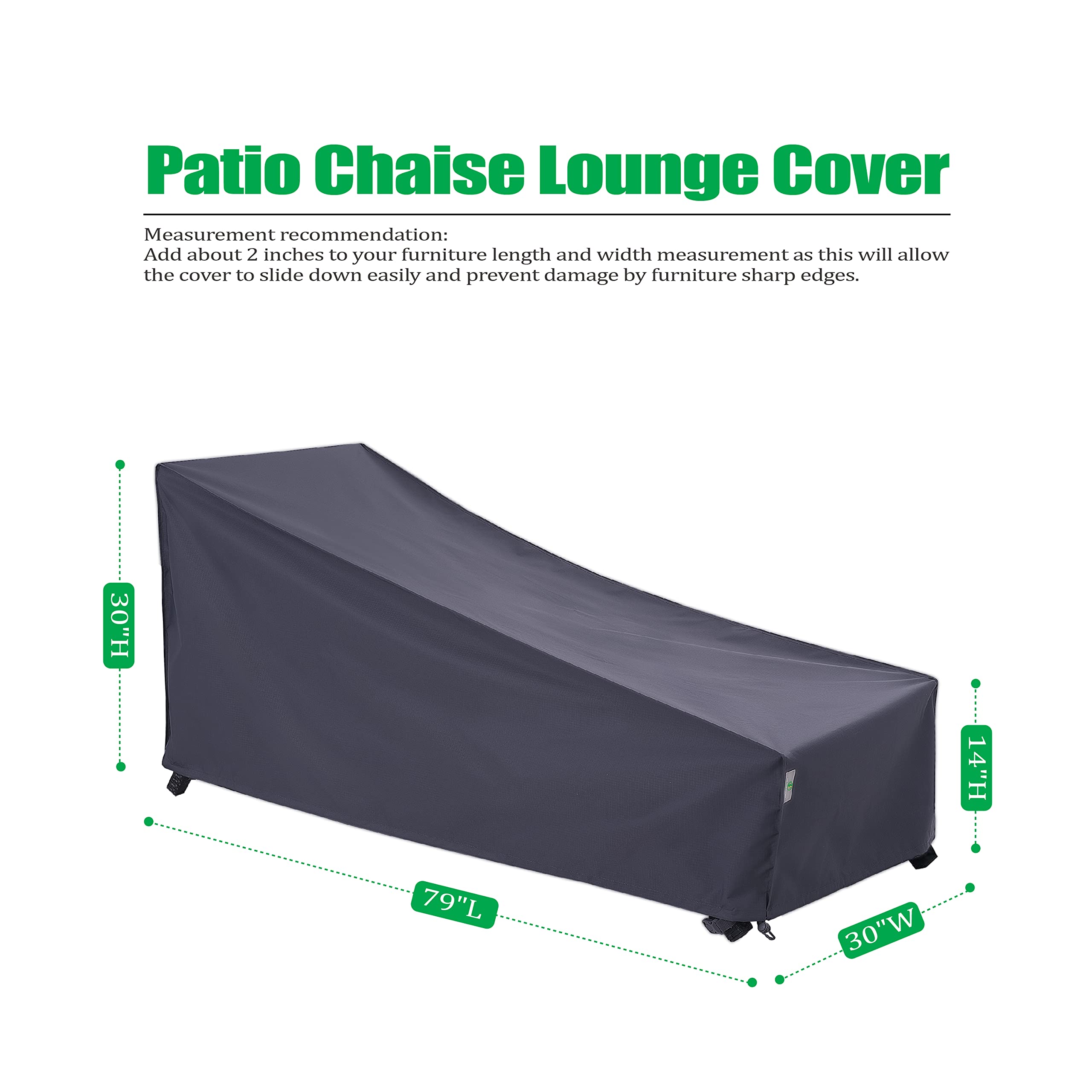 F&J Outdoors Waterproof Uv Resistant Heavy Duty Patio Chaise Lounge Chair Cover, 2Pack, 79'Lx30'Wx30'H, Grey