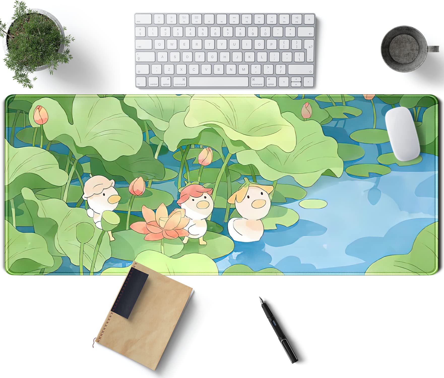 Kawaii Desk Mat Cute Mouse Pad Green Healing Design Cartoon Anime Duck Desk Pad Large Laptop Keyboard Mat Pad Computer Mouse Pad