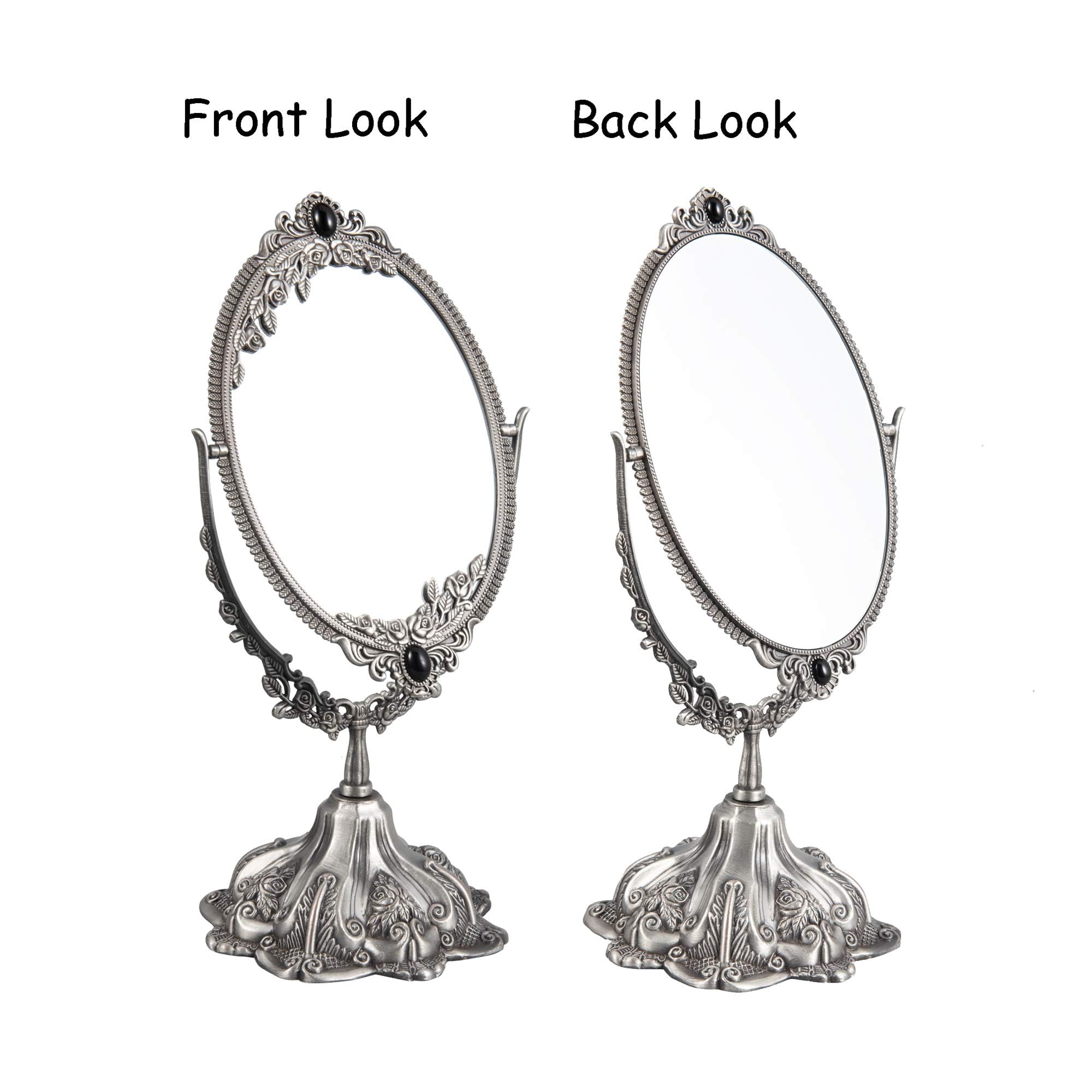 Feyarl Small Vintage Makeup Mirror Floral Tabletop Oval Vanity Mirror With Stand Dressing Room Swivel Double Sided Elegant Decor