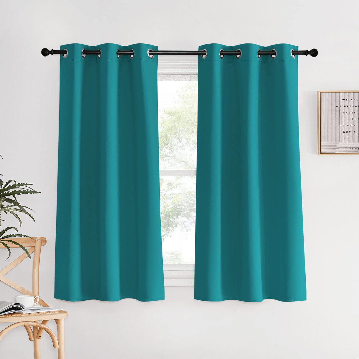 Nicetown Room Darkening Curtains 60 Inch Length 2 Panels, Peacock Teal, 2 Pieces, W34, Thermal Insulated Grommet Blackout Curtai