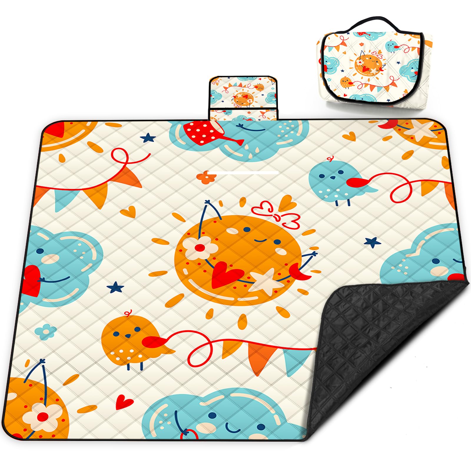 Poedist Extra Large Picnic Blanket Waterproof,80x 80Foldable Machine Washable Beach Blanket,Outdoor Blanket for 6-8 Adults,Suita