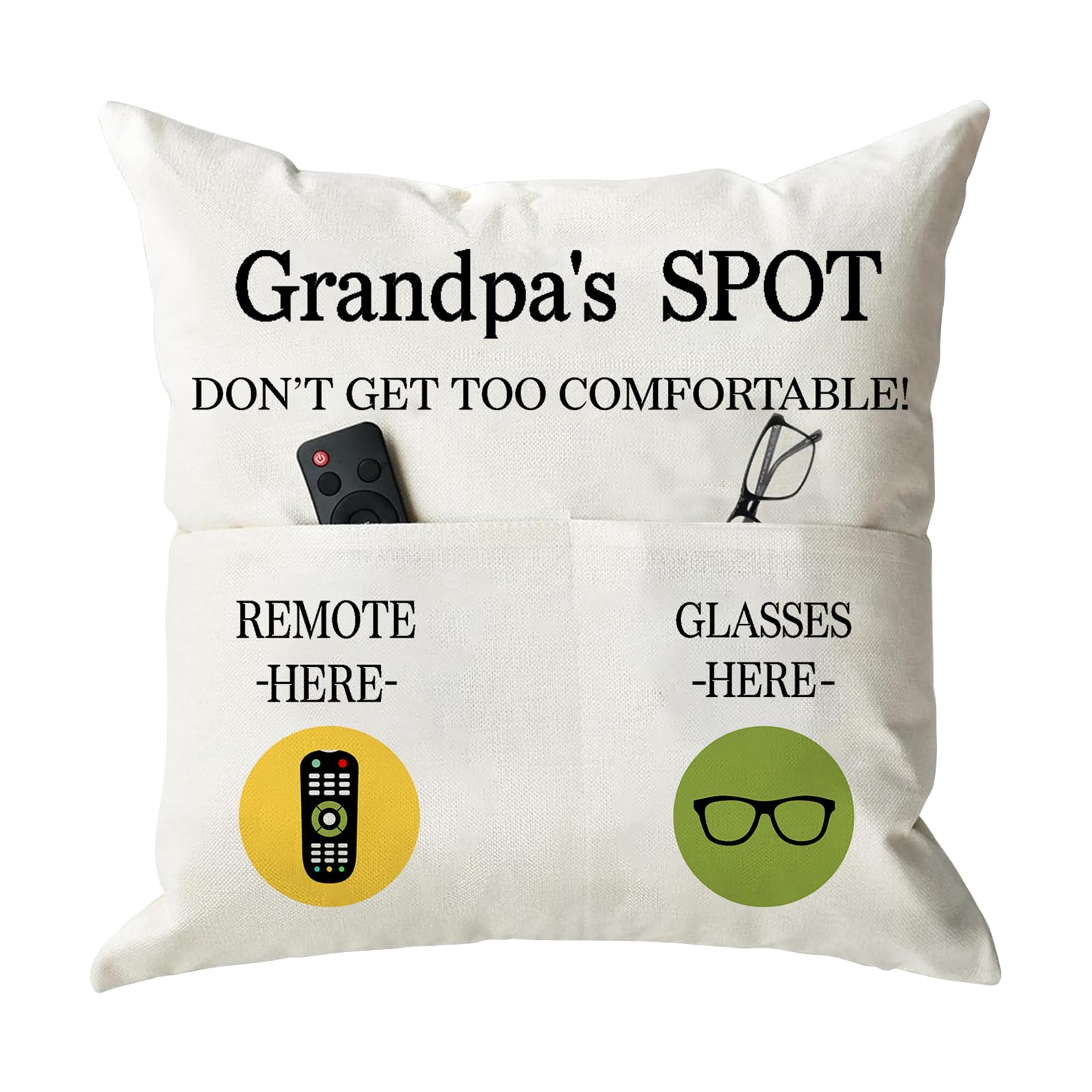 Onfaon Grandpa Gifts,Grandpa'S Spot Throw Pillow Covers 18X18 Inch For Bed Sofa Couch,Birthday Christmas Thanksgiving Day Gifts