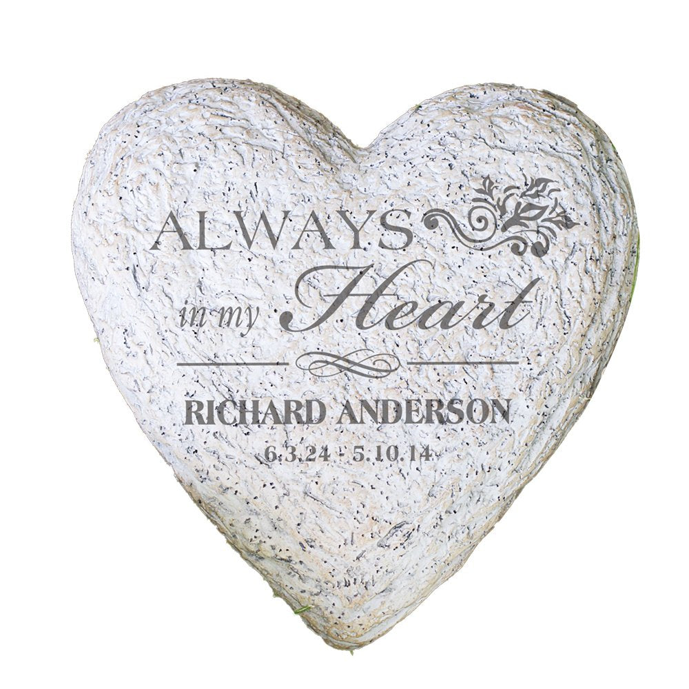 Giftsforyounow Personalized Heart-Shaped Resin Memorial Garden Stone, 8.5' Waterproof, Indoor/Outdoor, Always In My Heart, Cust