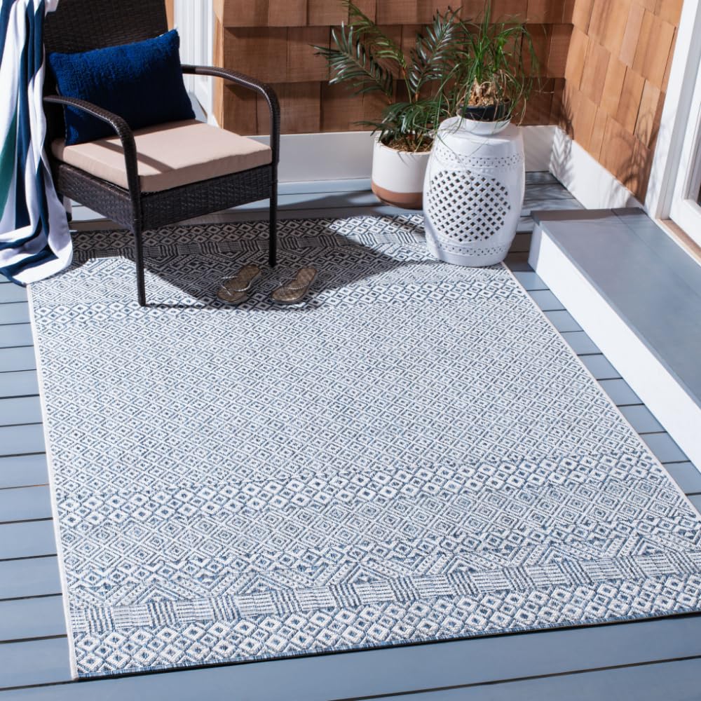 Safavieh Courtyard Collection 4' X 5'7' Blue / Navy Cy8235 Indoor/ Outdoor Waterproof Easy Cleaning Patio Backyard Mudroom Accent Rug