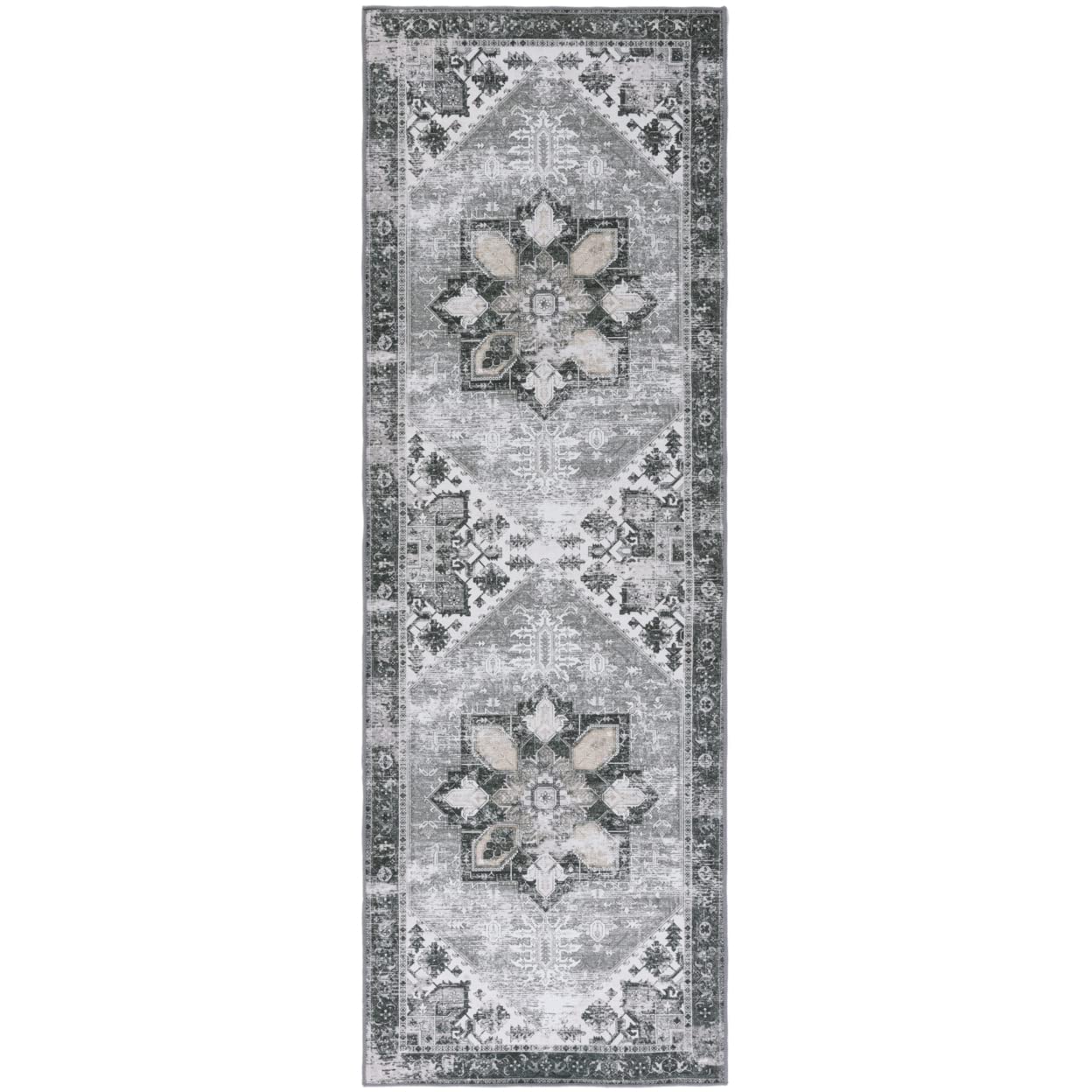 SAFAVIEH Tucson Collection Runner Rug - 26 x 16, Dark Sage & Ivory, Persian Design, Non-Shedding Machine Washable & Slip Resis