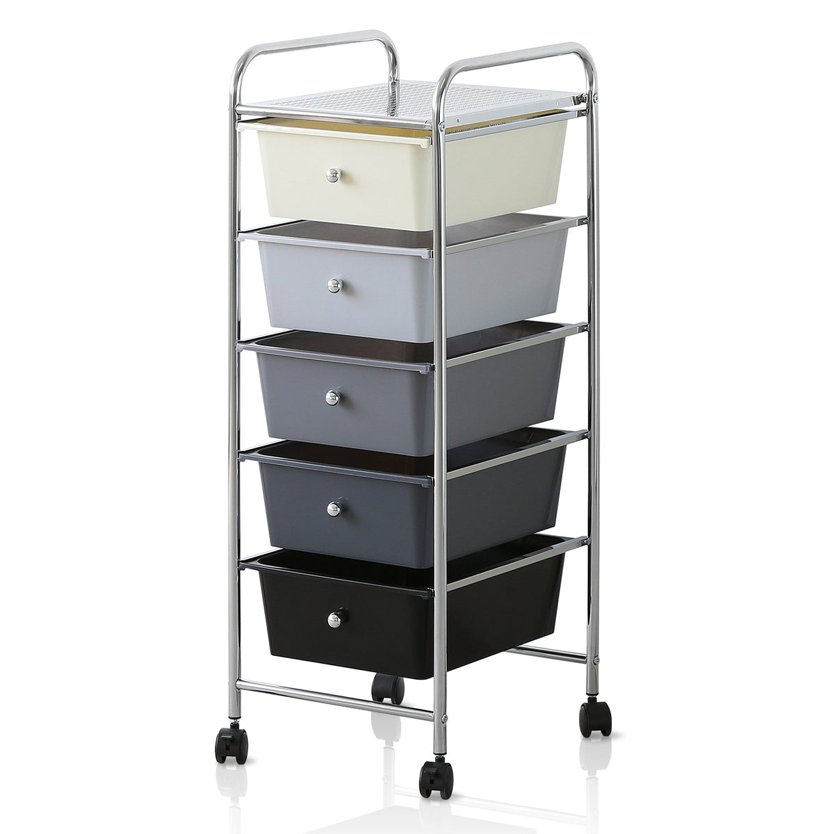 Furinno Wayar 5-Drawer Trolley, White And Black