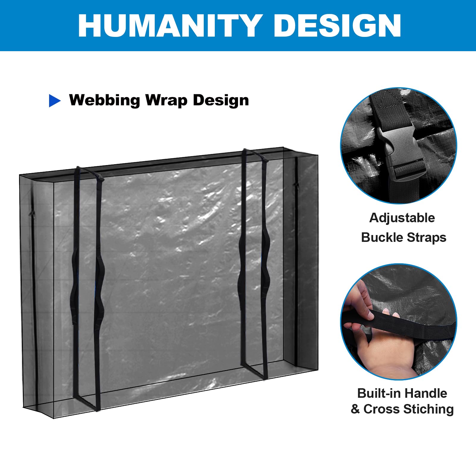 Ticonn Mattress Bags For Moving, Cali King Mattress Cover For Moving, Heavy Duty, Full-Around Handle With Adjustable Buckles, Mattress Storage Bag & Moving Supplies (Black, Cali King)