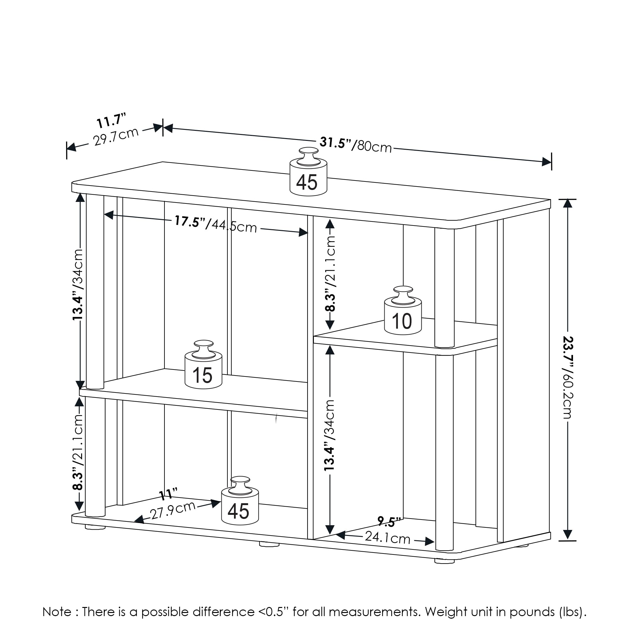 Furinno Classic Stand With Plastic Poles For Tv Up To 40-Inch, Amber Pine/Black
