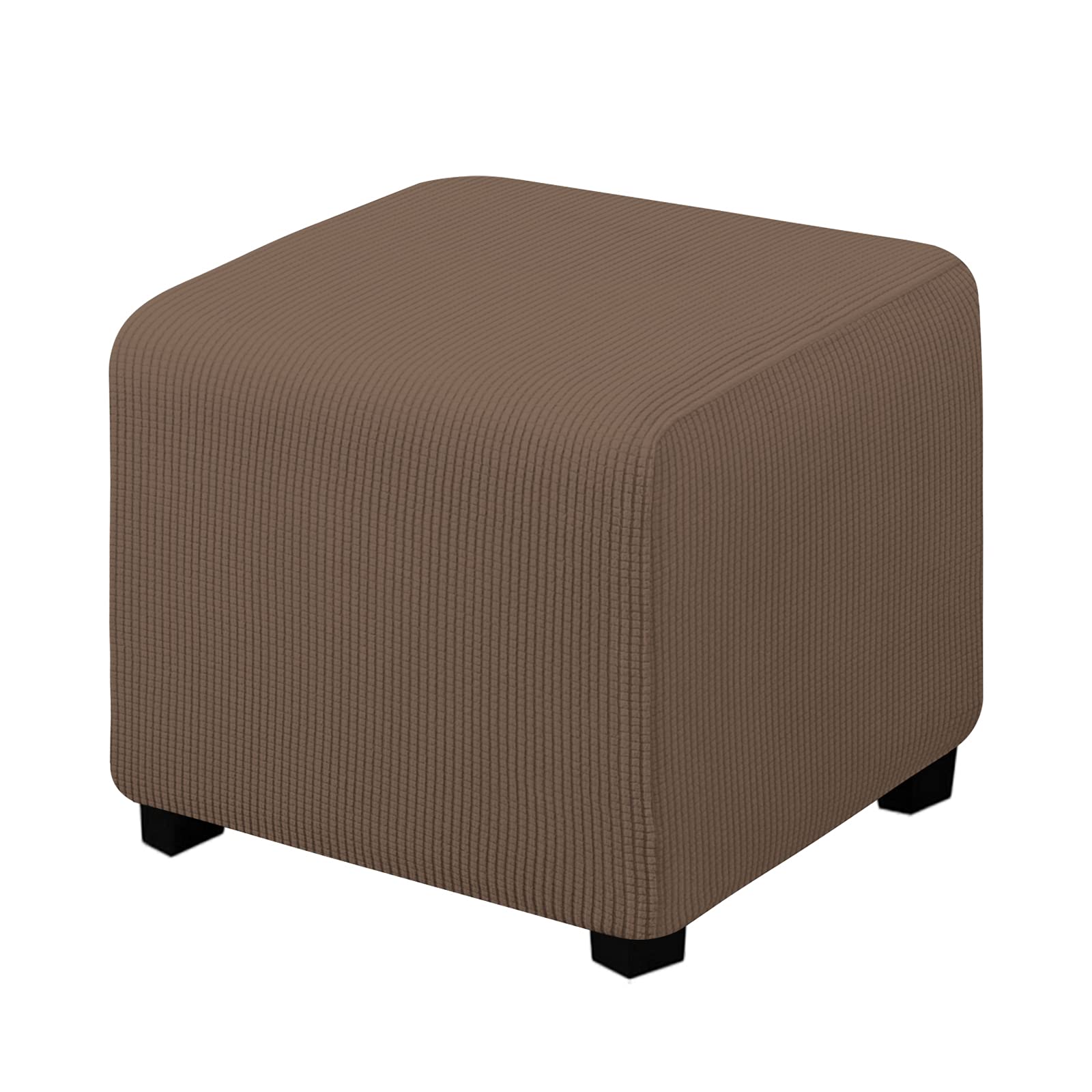 Easy-Going Stretch Square Ottoman Cover Folding Storage Stool Furniture Protector Soft Rectangle Slipcover With Elastic Bottom (15X15X15Inch, Brown)
