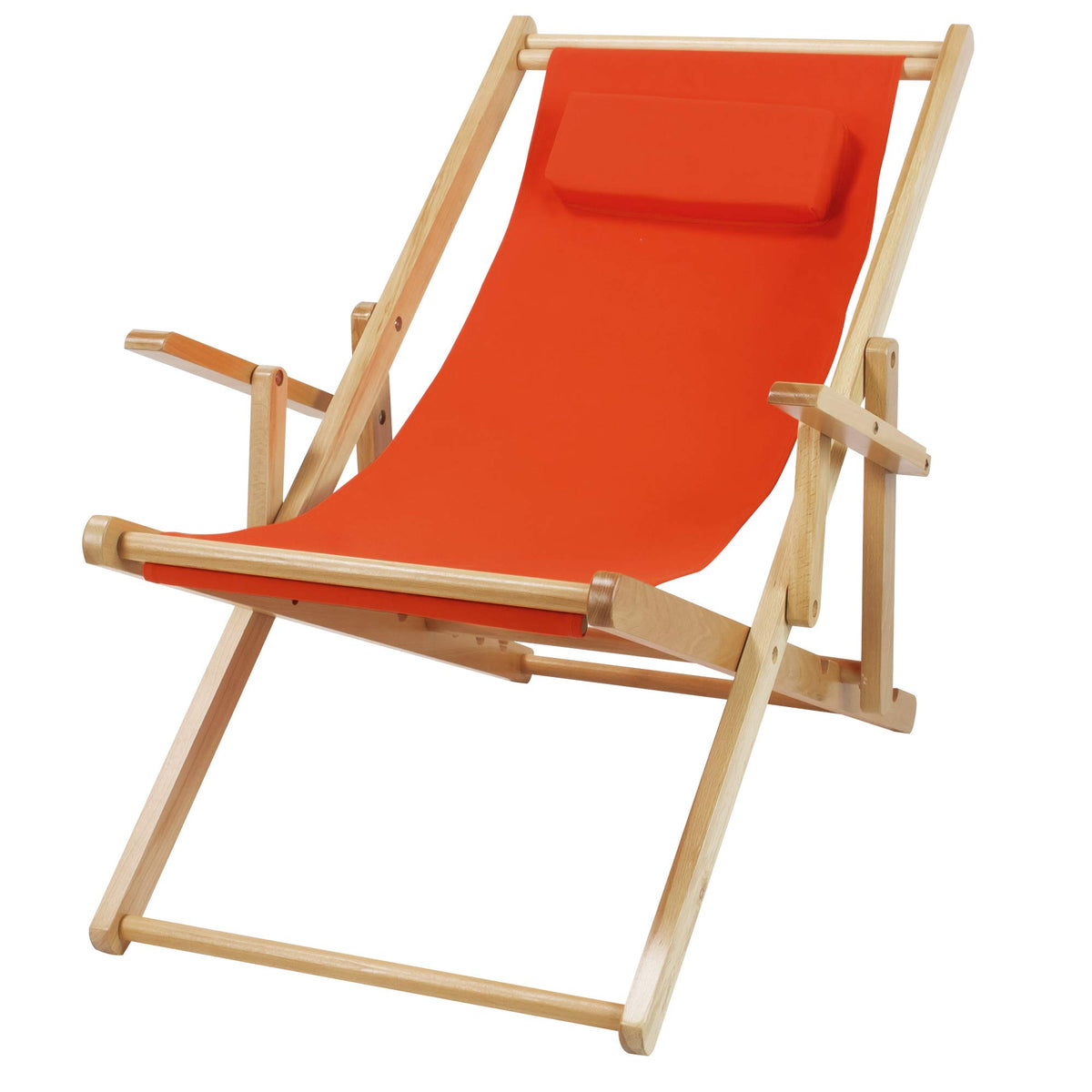 Casual Home Adjustable Sling Chair Natural Frame, Orange Canvas