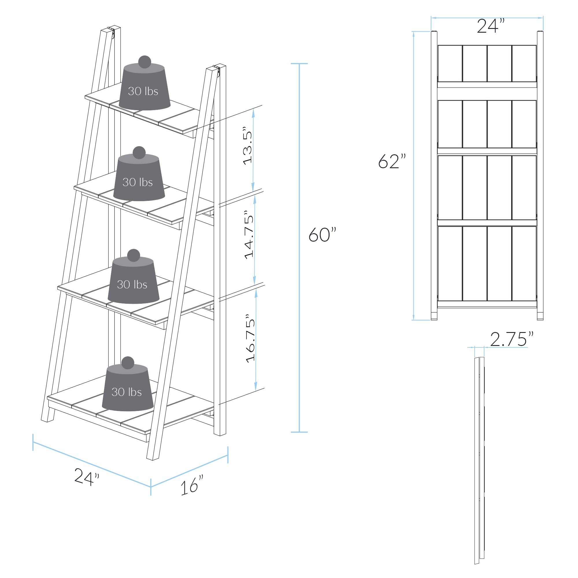 Casual Home Manhasset Slatted 4-Shelf Folding Bookcase-Warm Brown