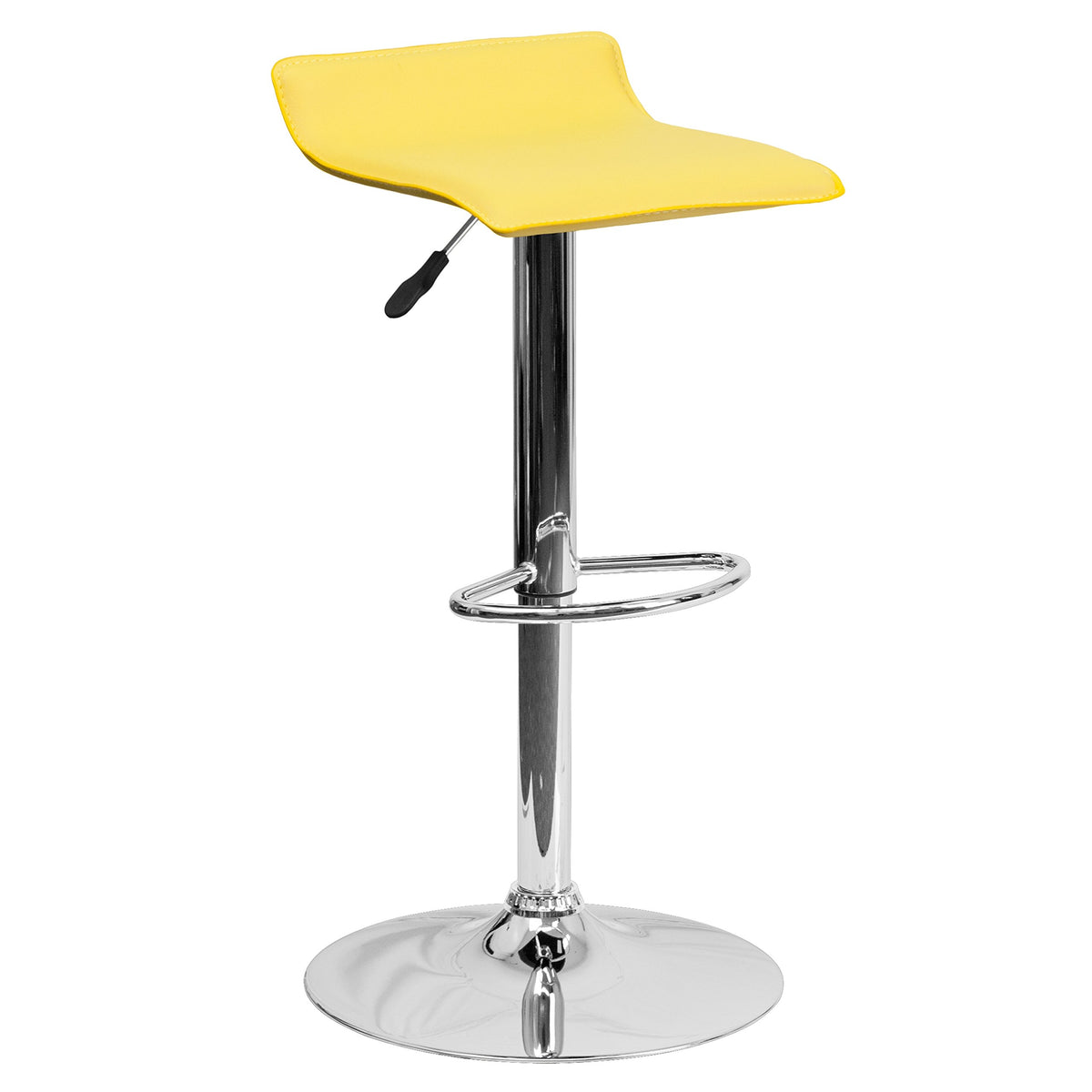 Flash Furniture Dax Contemporary Yellow Vinyl Adjustable Height Barstool With Solid Wave Seat And Chrome Base