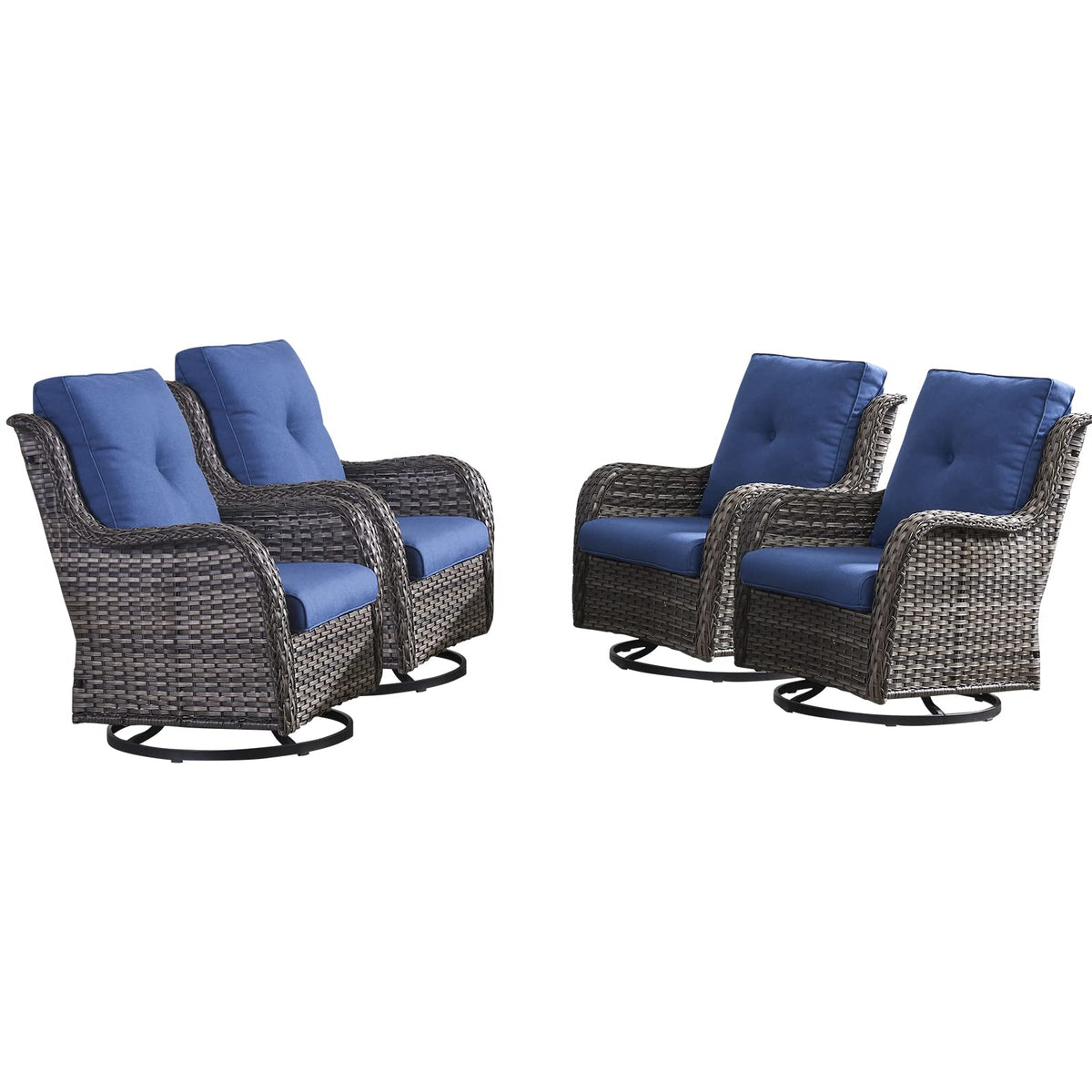 Hummuh Outdoor Swivel Rocker Wicker Patio Chairs High Back Pe Rattan Glider Chairs 4Pcs Patio Furniture Set(Grey,Blue)