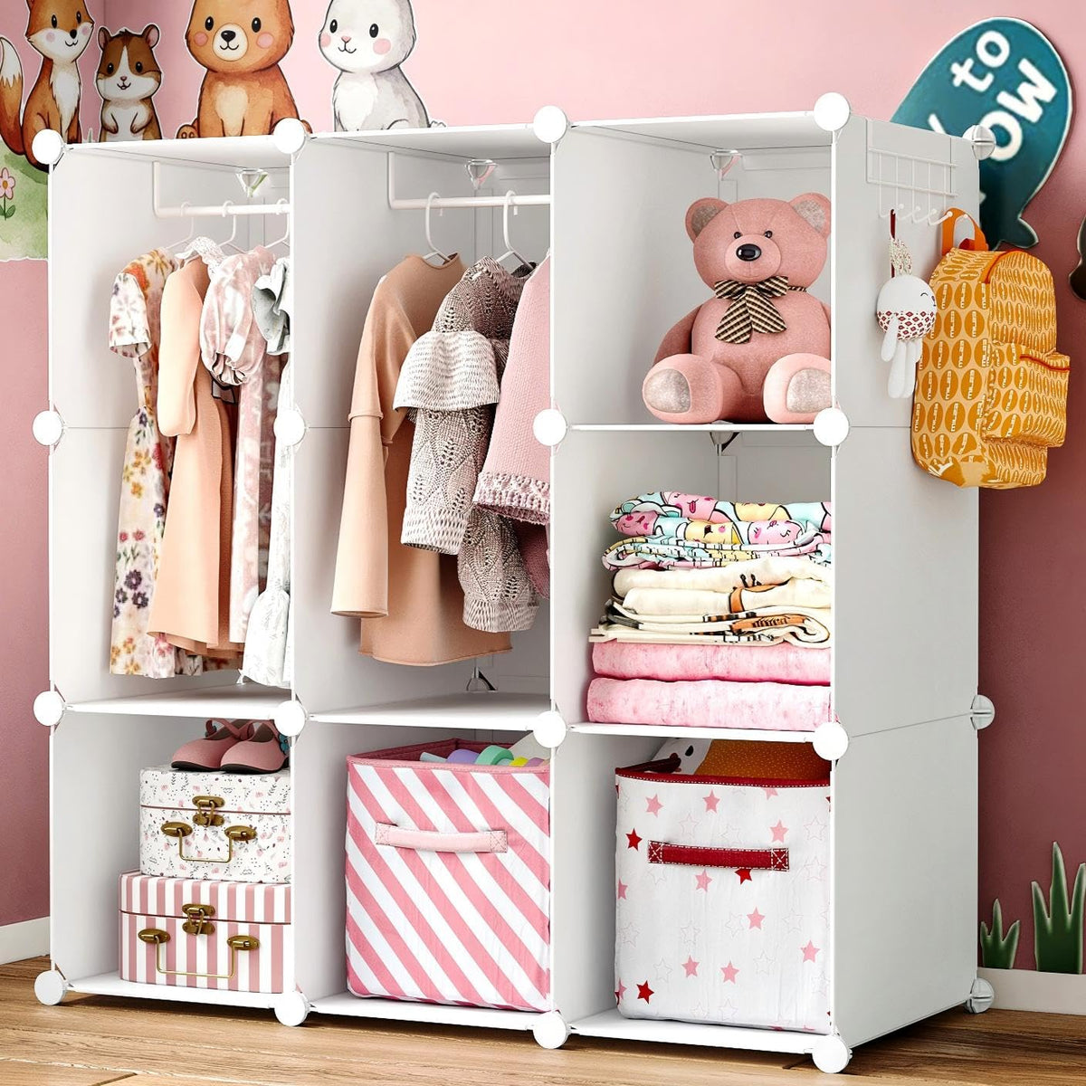 Portable Baby Wardrobe Closet Lightweight Kids Storage Organizer (White)