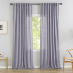 Lavender Purple Linen Back Tab Curtains 108 Inches Long Ceiling To Floor For Large Windows,2 Panels Set Hooks Belt Pinch Pleated Easy Sliding Curtains Light Filtering Semi Sheer Drapres 52 X 108 Inch