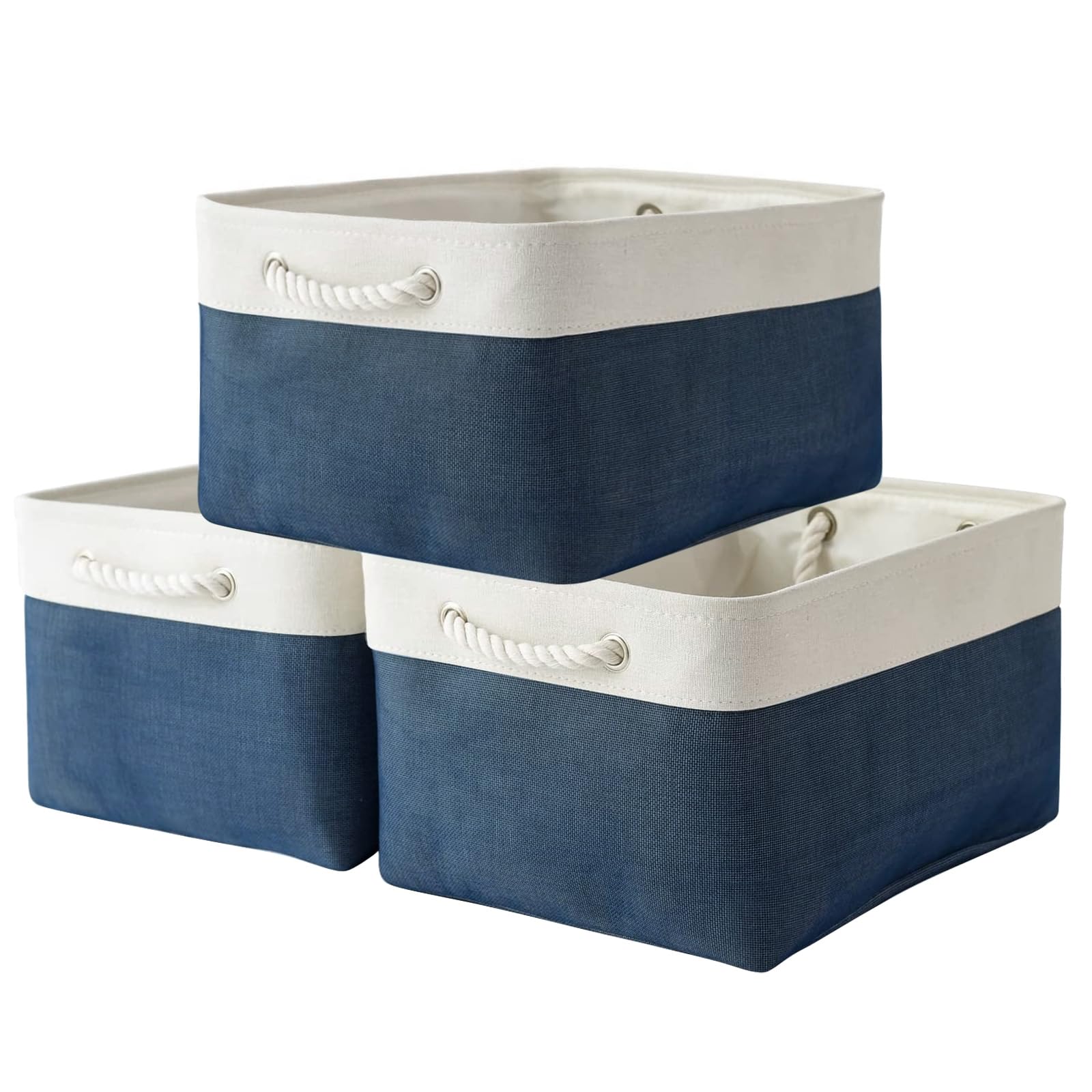 TheWarmHome Collapsible Storage Bin for Shelves - Large 3 Pack 16x12x8 inch Storage Basket for Organizing with Handles, Canves S