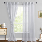 Hiasan Sheer Curtains 90 Inches Long With Tiebacks, Light Filtering Breathable Voile Drape Lightweight Grommet Window Curtains For Bedroom, Living Room, Grey, W70 X L90, Set Of 2 Panels
