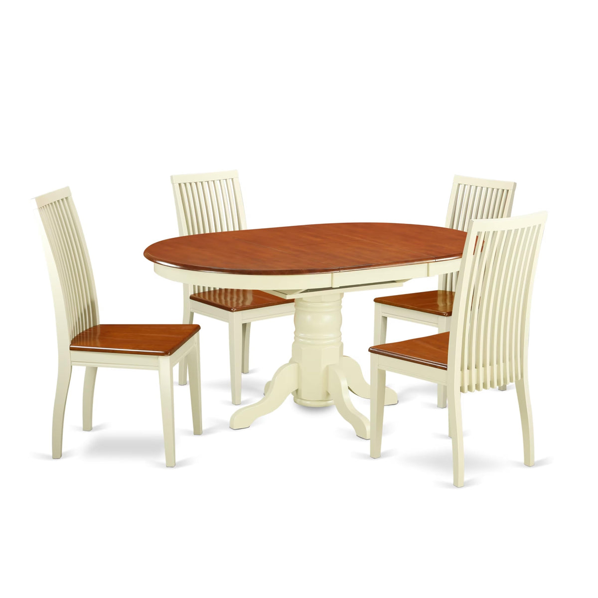 East West Furniture Keip5-Bmk-W 5 Piece Dining Room Furniture Set Includes An Oval Kitchen Table With Butterfly Leaf And 4 Dining Chairs, 42X60 Inch, Buttermilk & Cherry